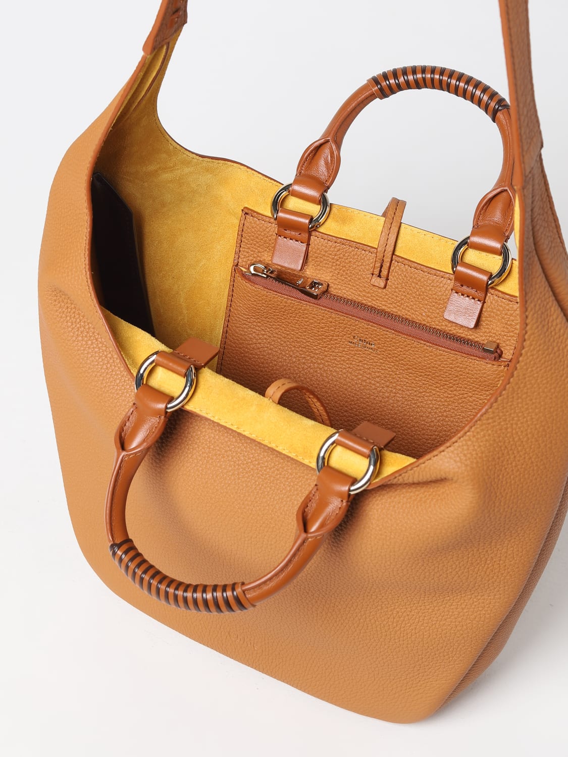 Chloé Outlet: Deia Chloé bag in grained leather - Brown