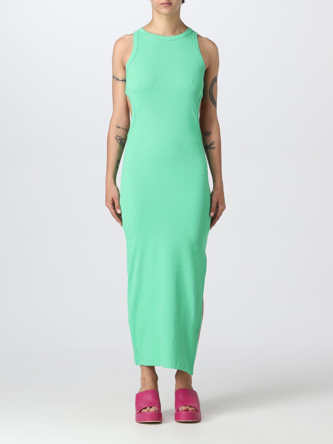 MSGM DRESS: MSGM dress in stretch cotton, Green - Img 1