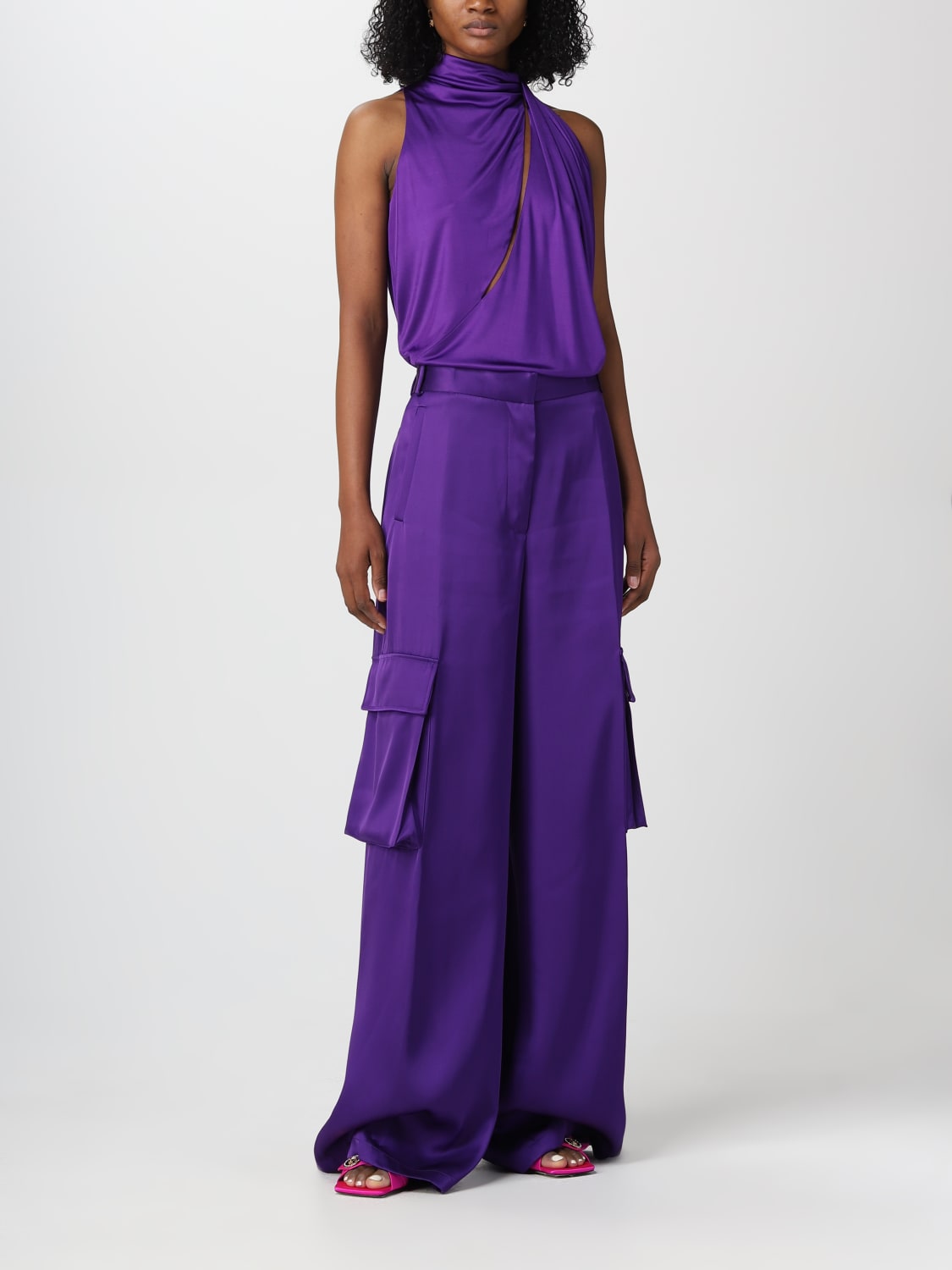 VERSACE PANTS: Versace satin pants, Violet - Img 2