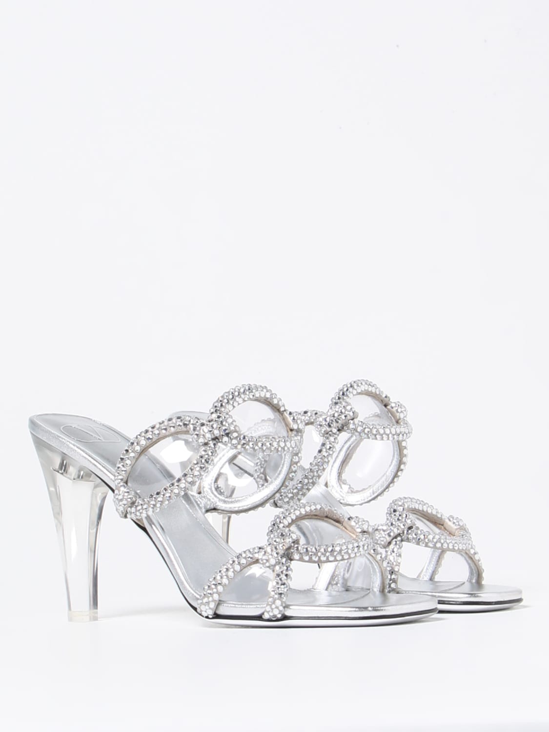 VALENTINO GARAVANI HEELED SANDALS: Valentino Garavani sandals in satin with all-over rhinestone crystals, Silver - Img 2