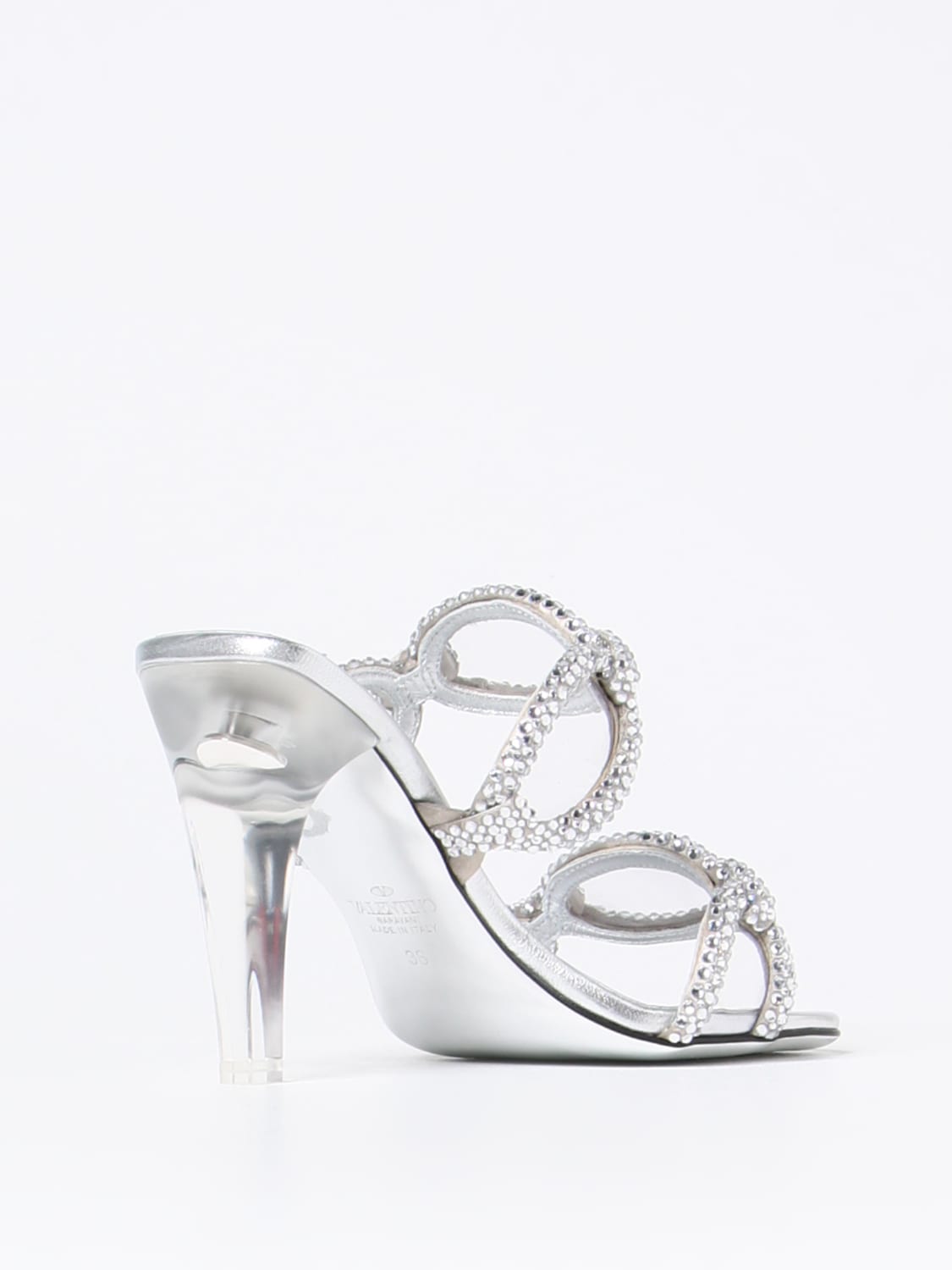 VALENTINO GARAVANI HEELED SANDALS: Valentino Garavani sandals in satin with all-over rhinestone crystals, Silver - Img 3