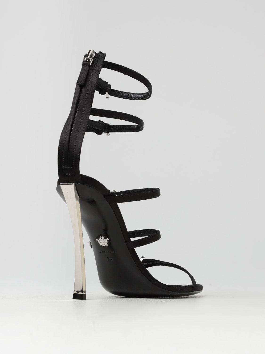 VERSACE HEELED SANDALS: Versace sandal in satin, Black - Img 3