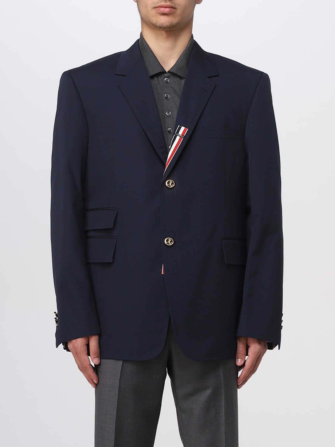 THOM BROWNE JACKET: Thom Browne blazer in cotton blend, Blue - Img 1