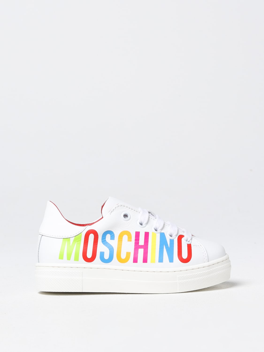 MOSCHINO SNEAKERS: Sneakers Moschino Kid in pelle, Bianco - Img 1