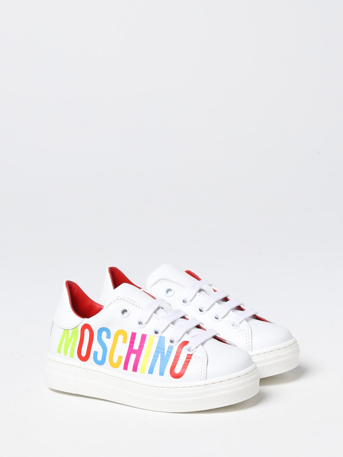 MOSCHINO SNEAKERS: Sneakers Moschino Kid in pelle, Bianco - Img 2