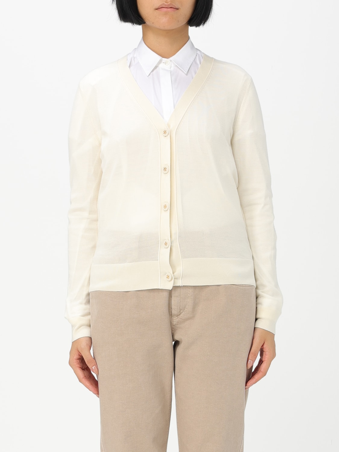 TORY BURCH SWEATER: Tory Burch wool and silk blend cardigan, White - Img 1