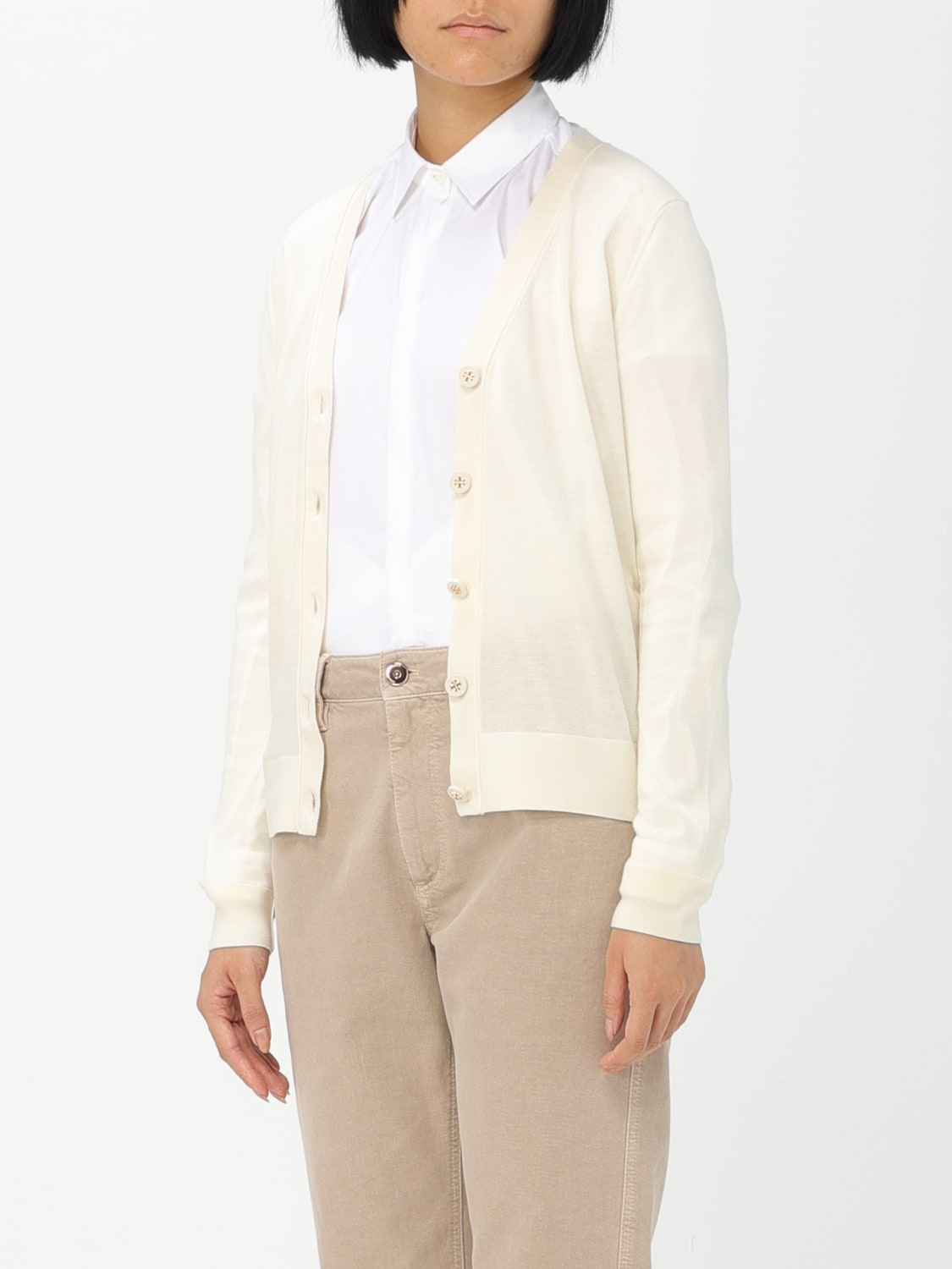TORY BURCH SWEATER: Tory Burch wool and silk blend cardigan, White - Img 3