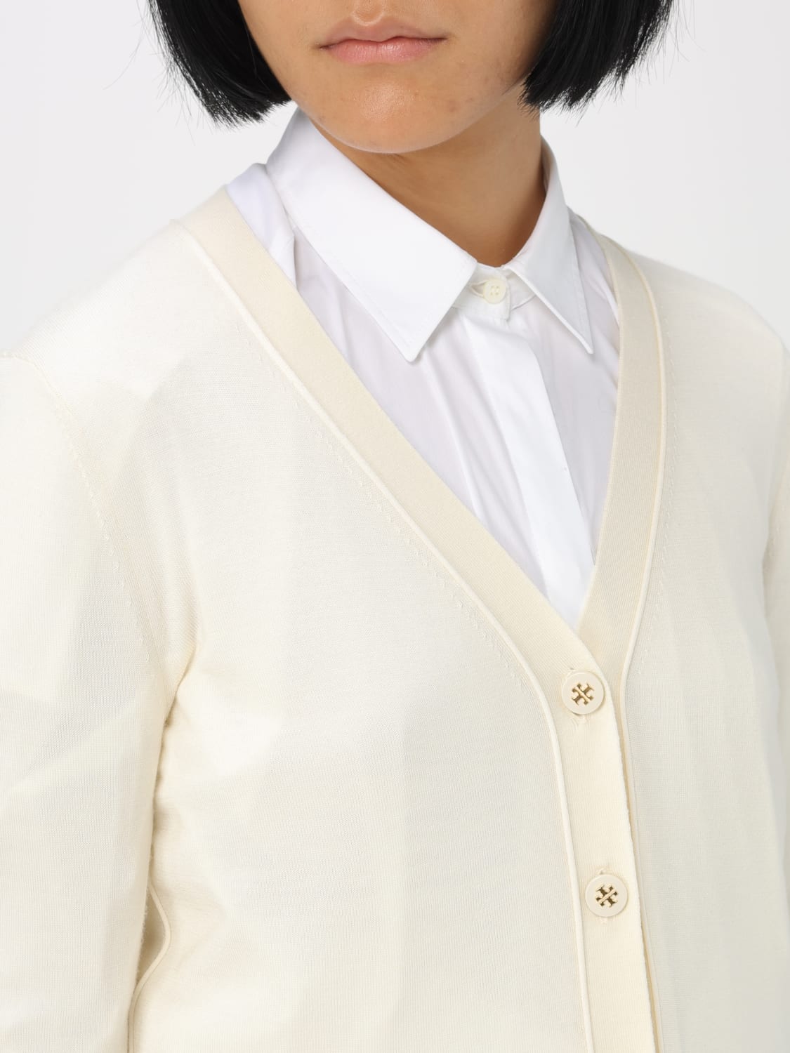 TORY BURCH SWEATER: Tory Burch wool and silk blend cardigan, White - Img 4
