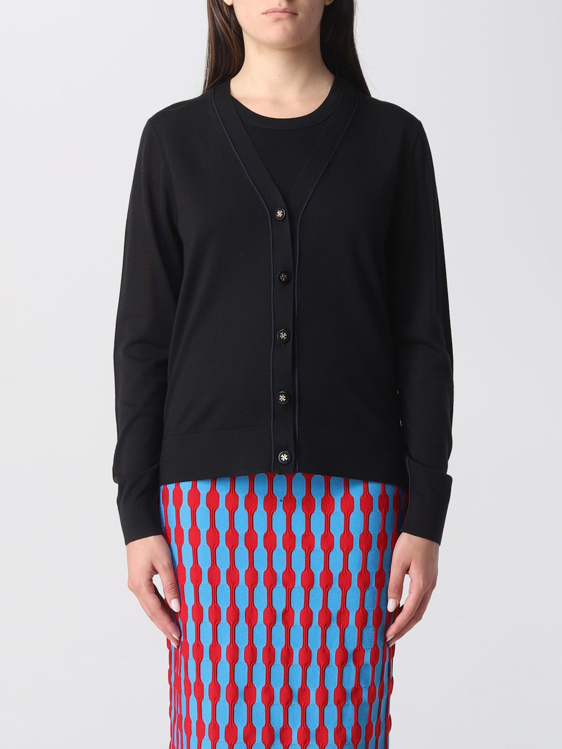 TORY BURCH SWEATER: Tory Burch wool and silk blend cardigan, Black - Img 1
