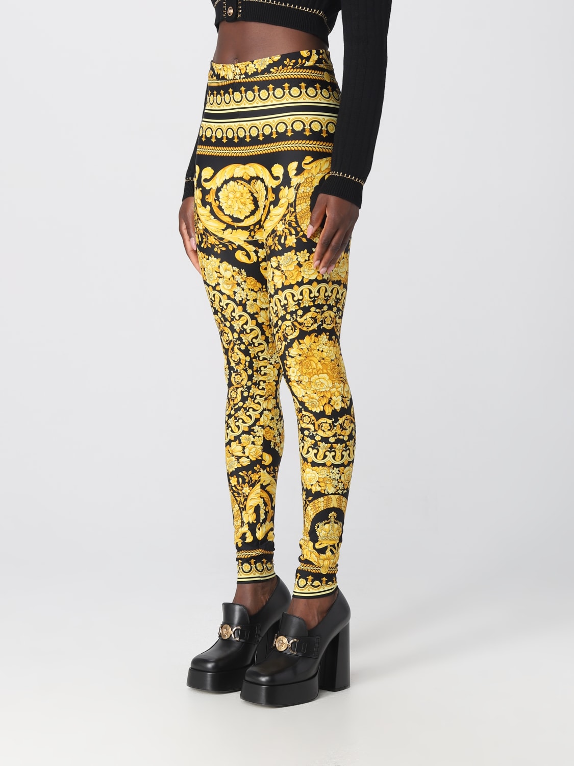 VERSACE PANTS: Versace Barocco pants in stretch fabric, Gold - Img 4