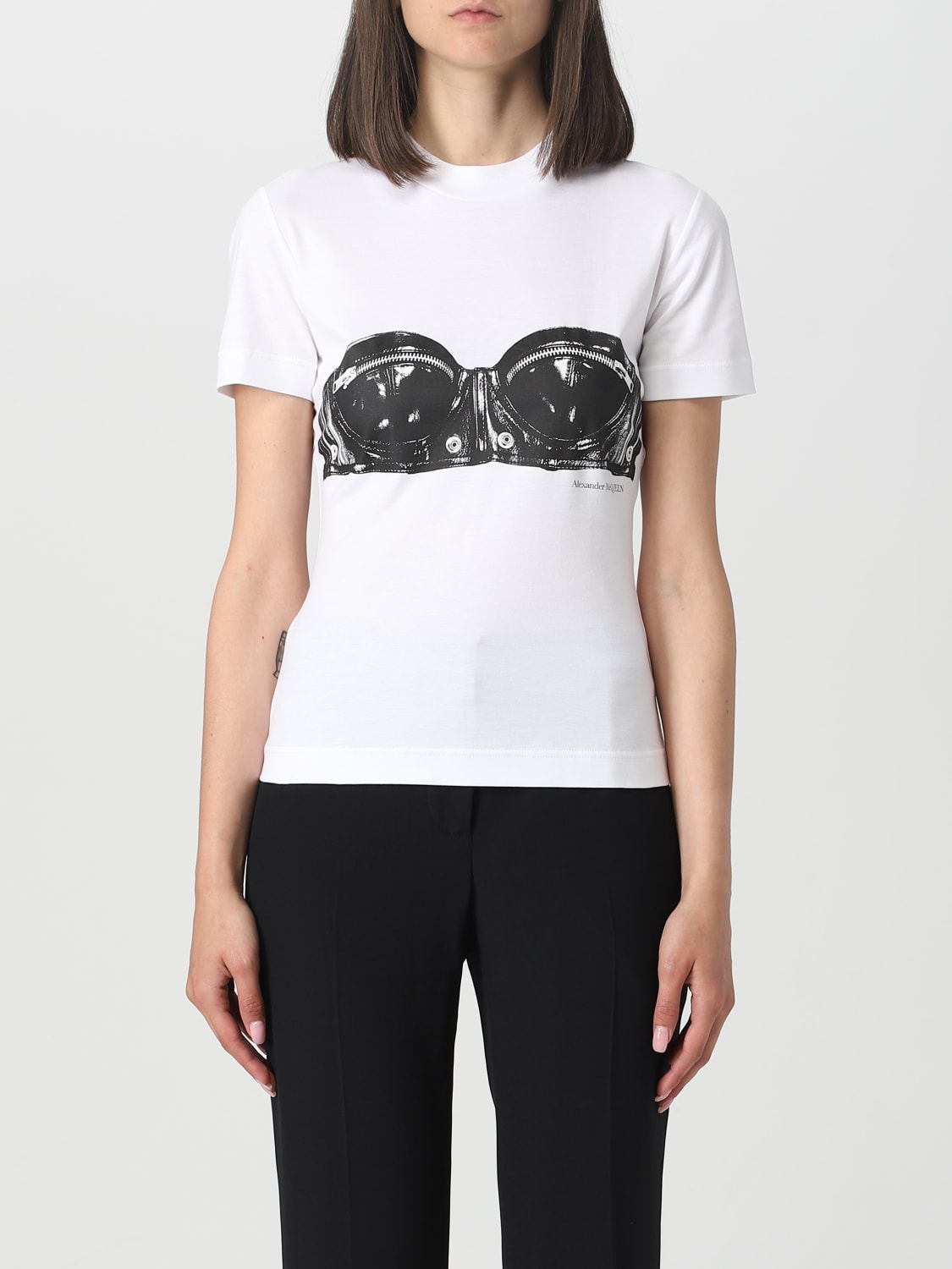 MCQUEEN DRESS: McQueen Biker Bra T-shirt in cotton, White - Img 1