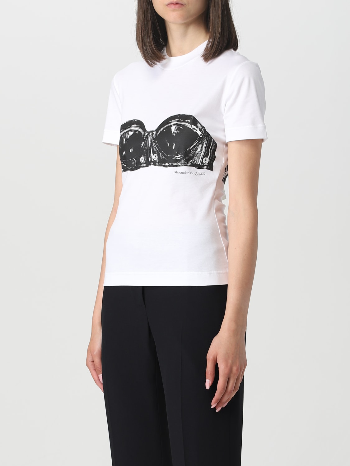 MCQUEEN DRESS: McQueen Biker Bra T-shirt in cotton, White - Img 4