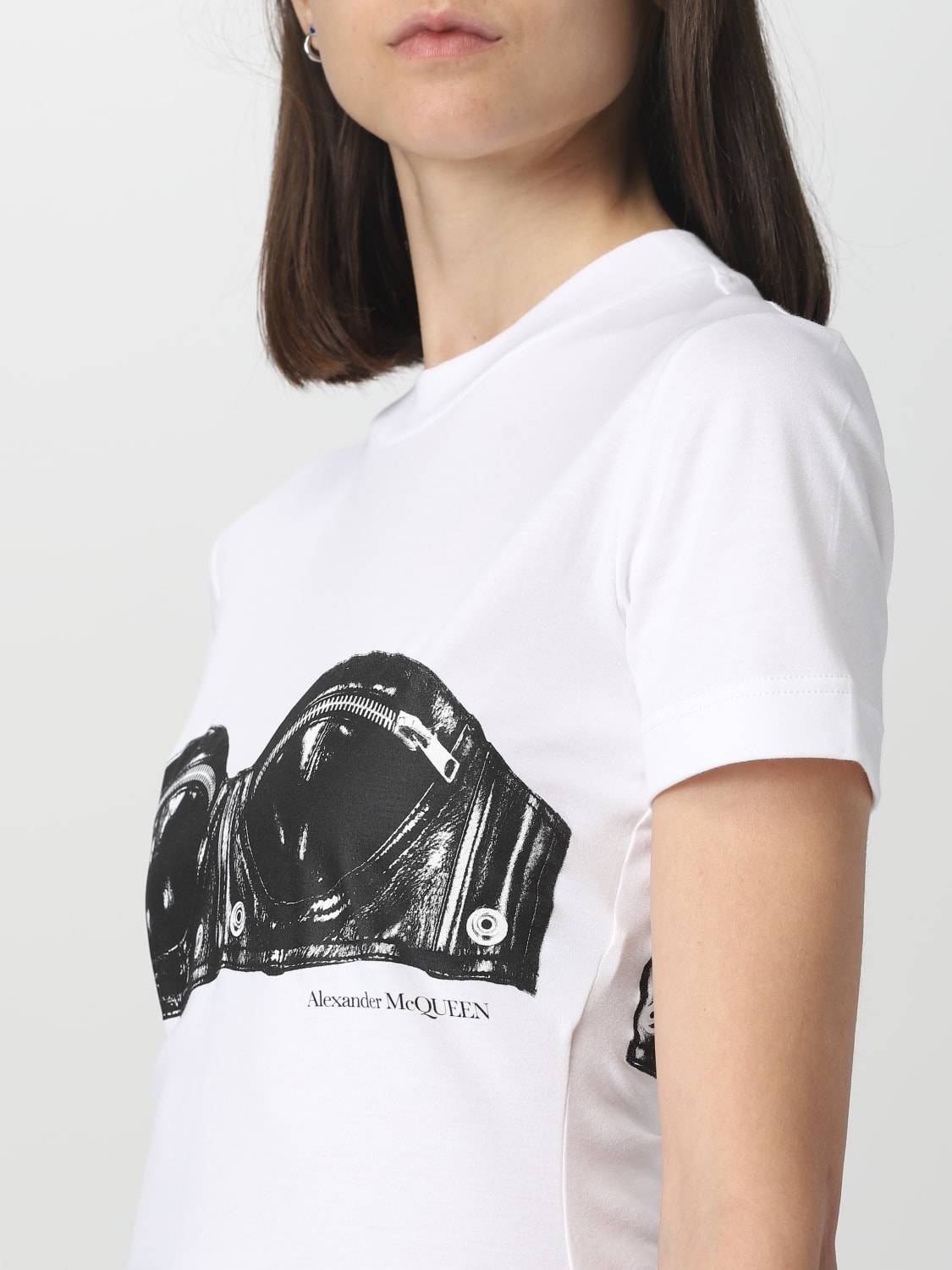 MCQUEEN DRESS: McQueen Biker Bra T-shirt in cotton, White - Img 5