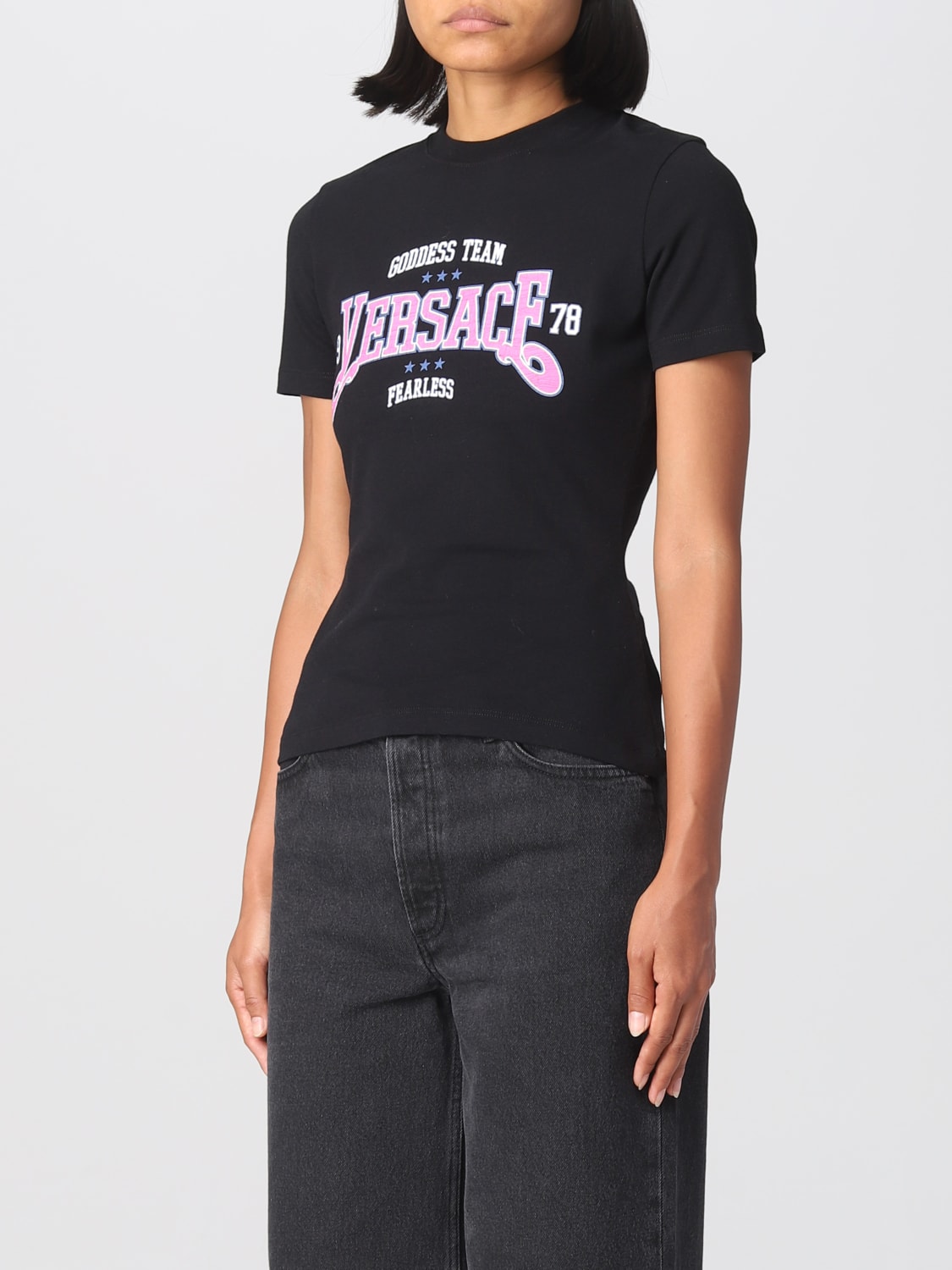 VERSACE T-SHIRT: T-shirt Versace in cotone con logo, Nero - Img 4