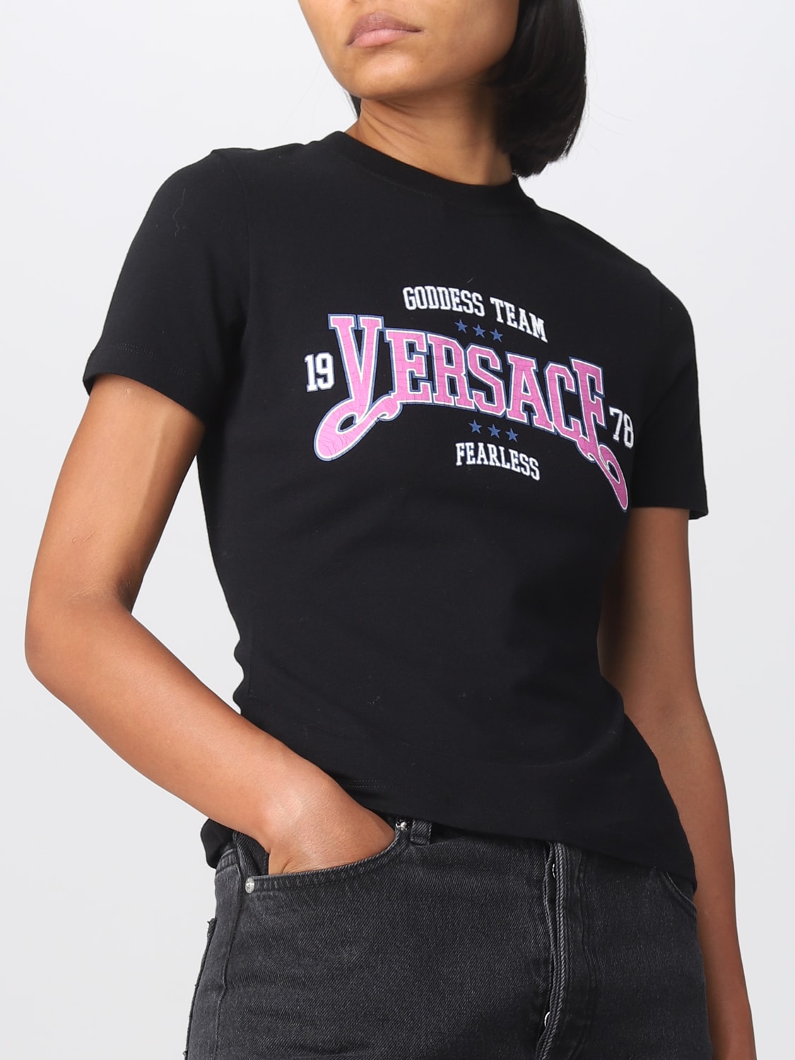 VERSACE T-SHIRT: T-shirt Versace in cotone con logo, Nero - Img 5