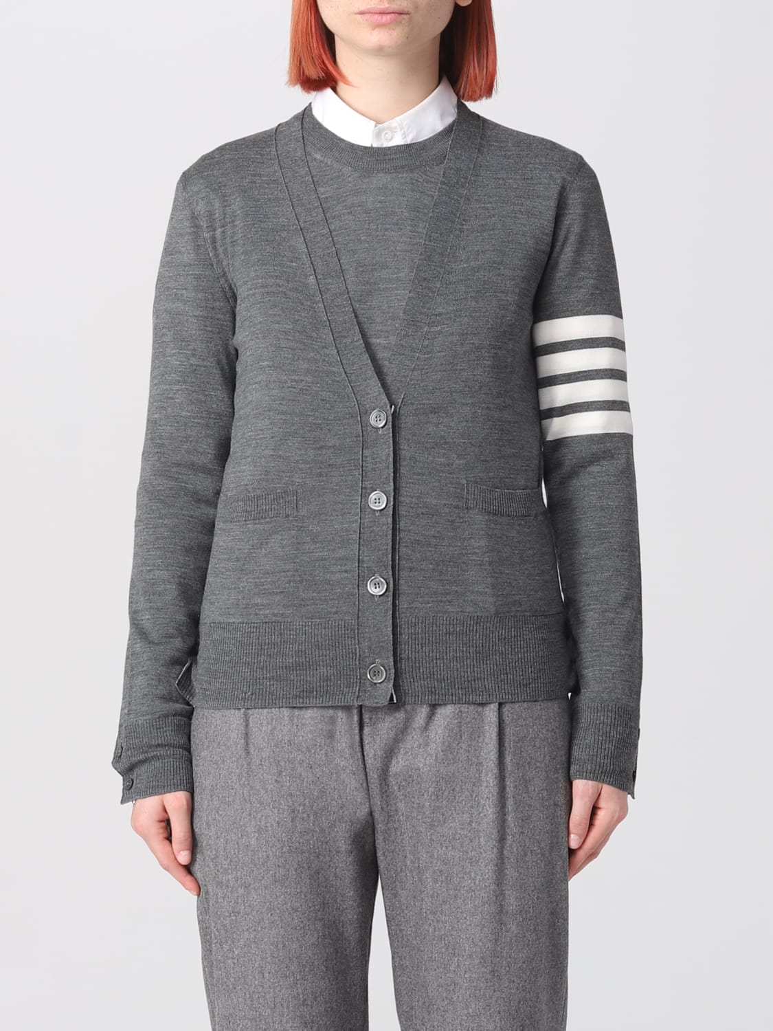 THOM BROWNE SWEATER: Thom Browne Cradigan in wool, Charcoal - Img 1