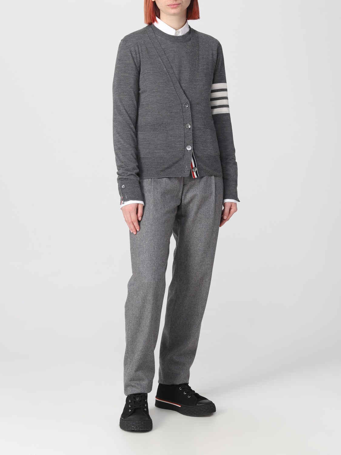 THOM BROWNE SWEATER: Thom Browne Cradigan in wool, Charcoal - Img 2