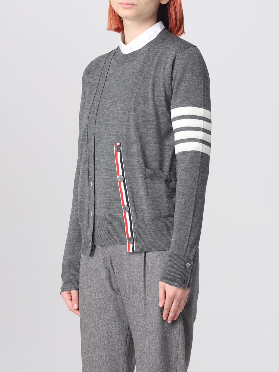 THOM BROWNE SWEATER: Thom Browne Cradigan in wool, Charcoal - Img 4