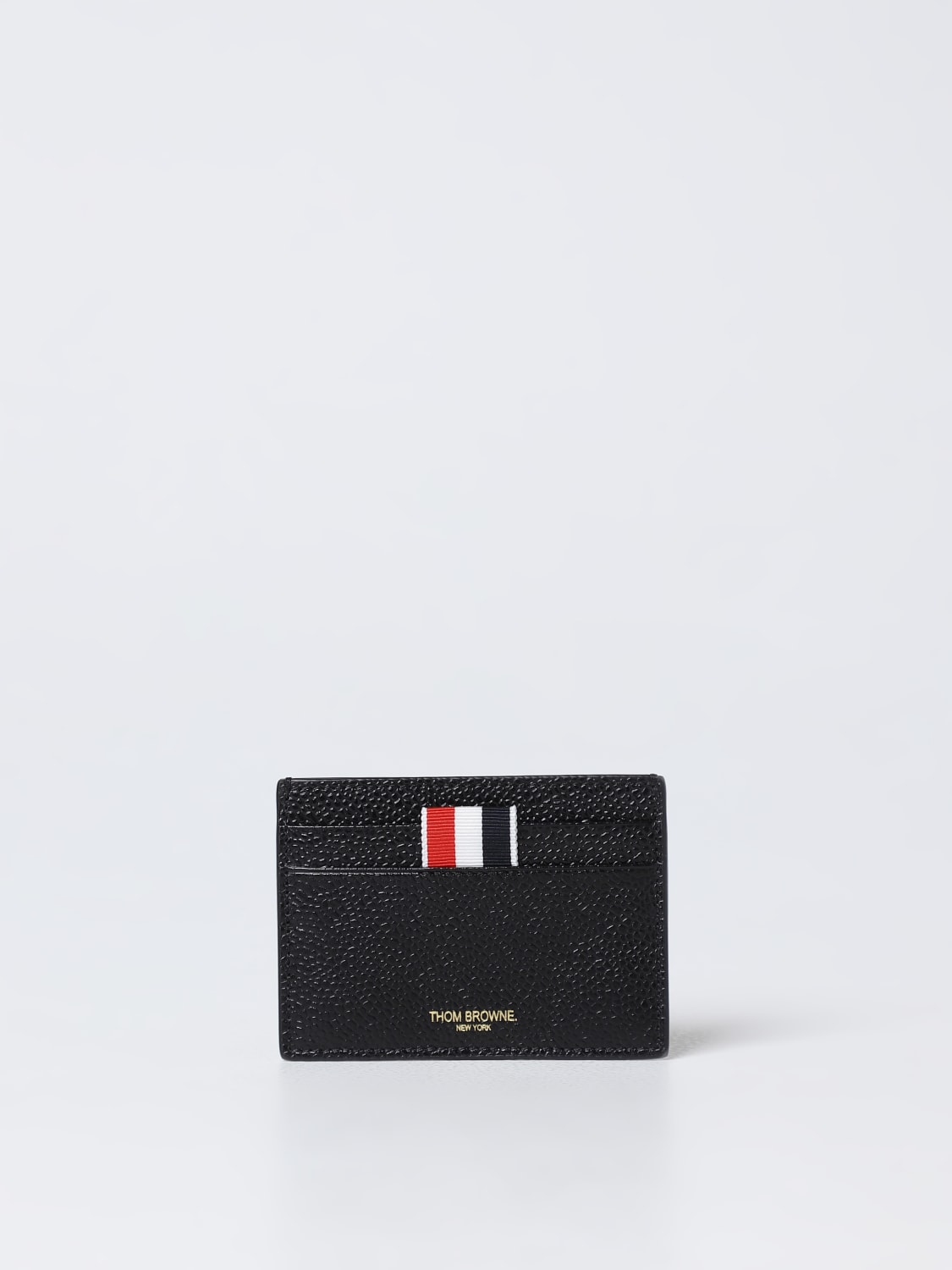 THOM BROWNE WALLET: Thom Browne credit card holder in grained leather, Black - Img 1