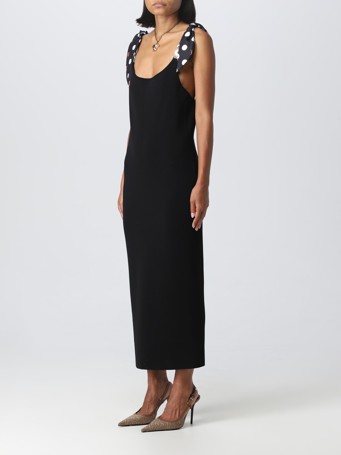 VERSACE DRESS: Versace midi dress in compact knit, Black - Img 3