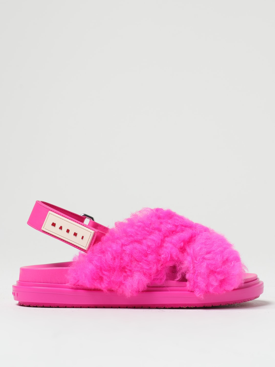 MARNI FLAT SANDALS: Marni sandals in shearling and leather, Pink - Img 1