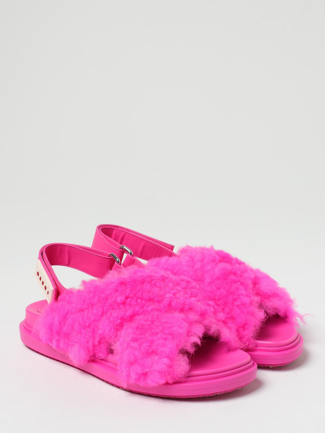 MARNI FLAT SANDALS: Marni sandals in shearling and leather, Pink - Img 2