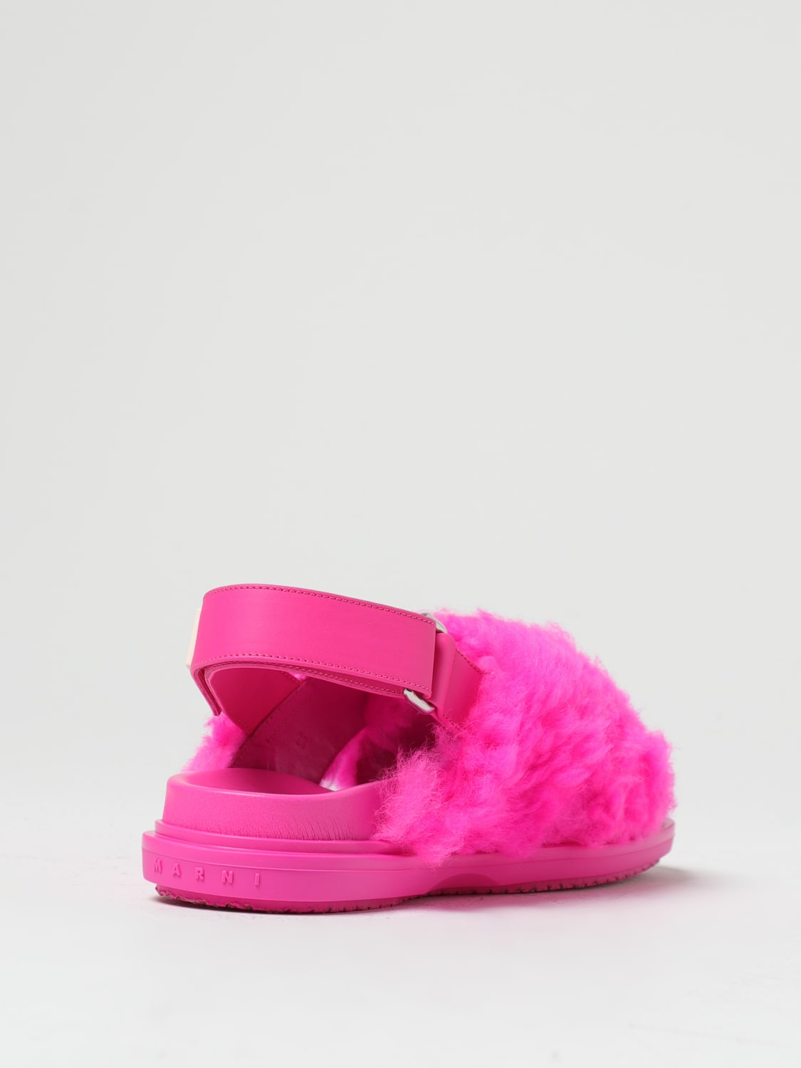 MARNI FLAT SANDALS: Marni sandals in shearling and leather, Pink - Img 3