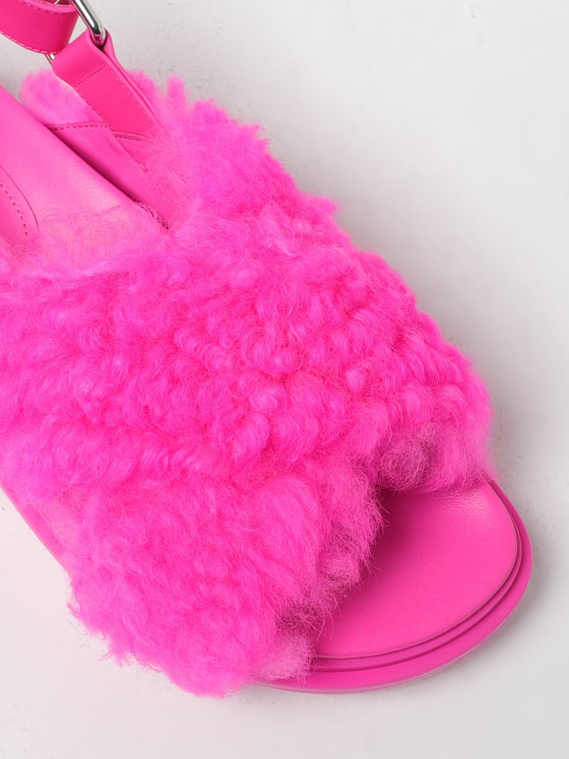 MARNI FLAT SANDALS: Marni sandals in shearling and leather, Pink - Img 4