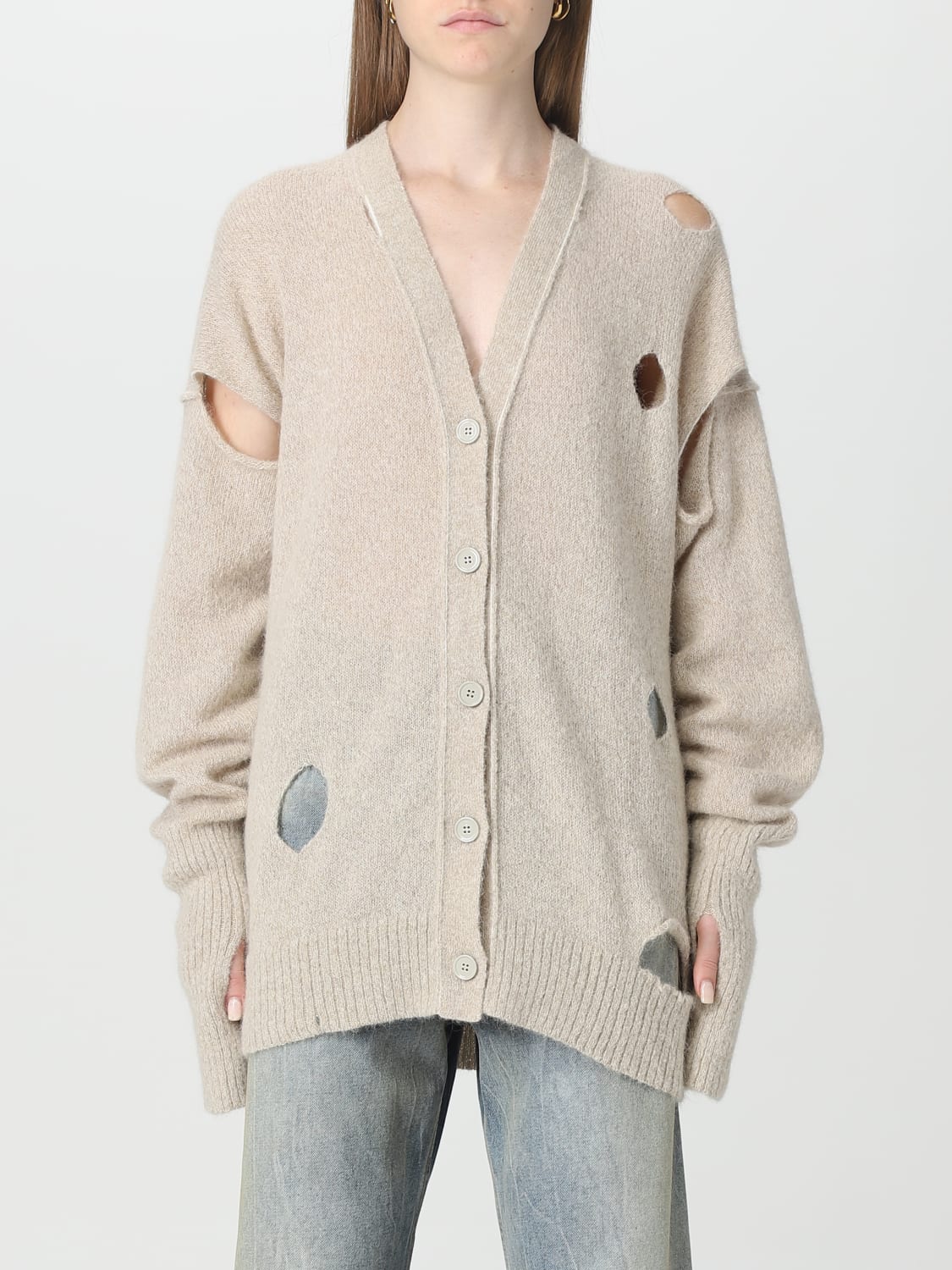 MM6 MAISON MARGIELA CARDIGAN: Cardigan MM6 Maison Margiela in misto lana, Beige - Img 1