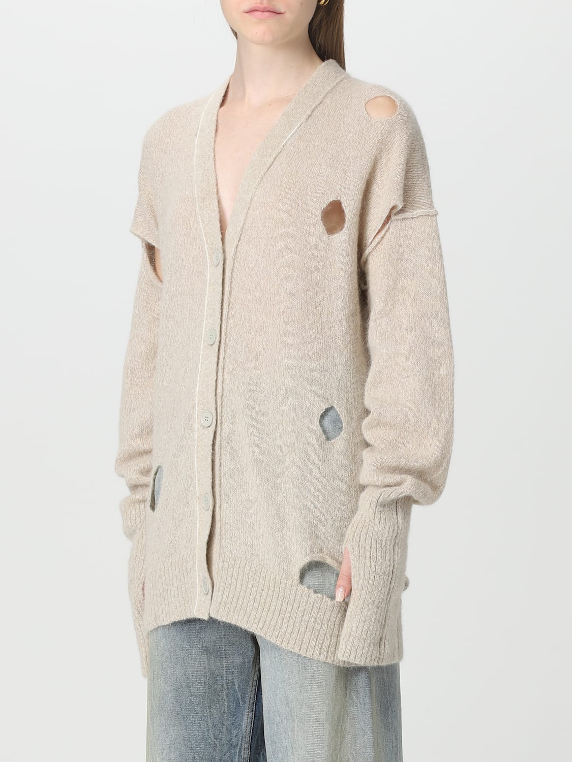 MM6 MAISON MARGIELA CARDIGAN: Cardigan MM6 Maison Margiela in misto lana, Beige - Img 4