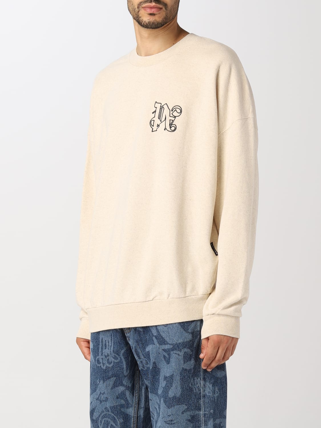 PALM ANGELS SWEATSHIRT: Palm Angels sweatshirt in cotton and linen, Beige - Img 4