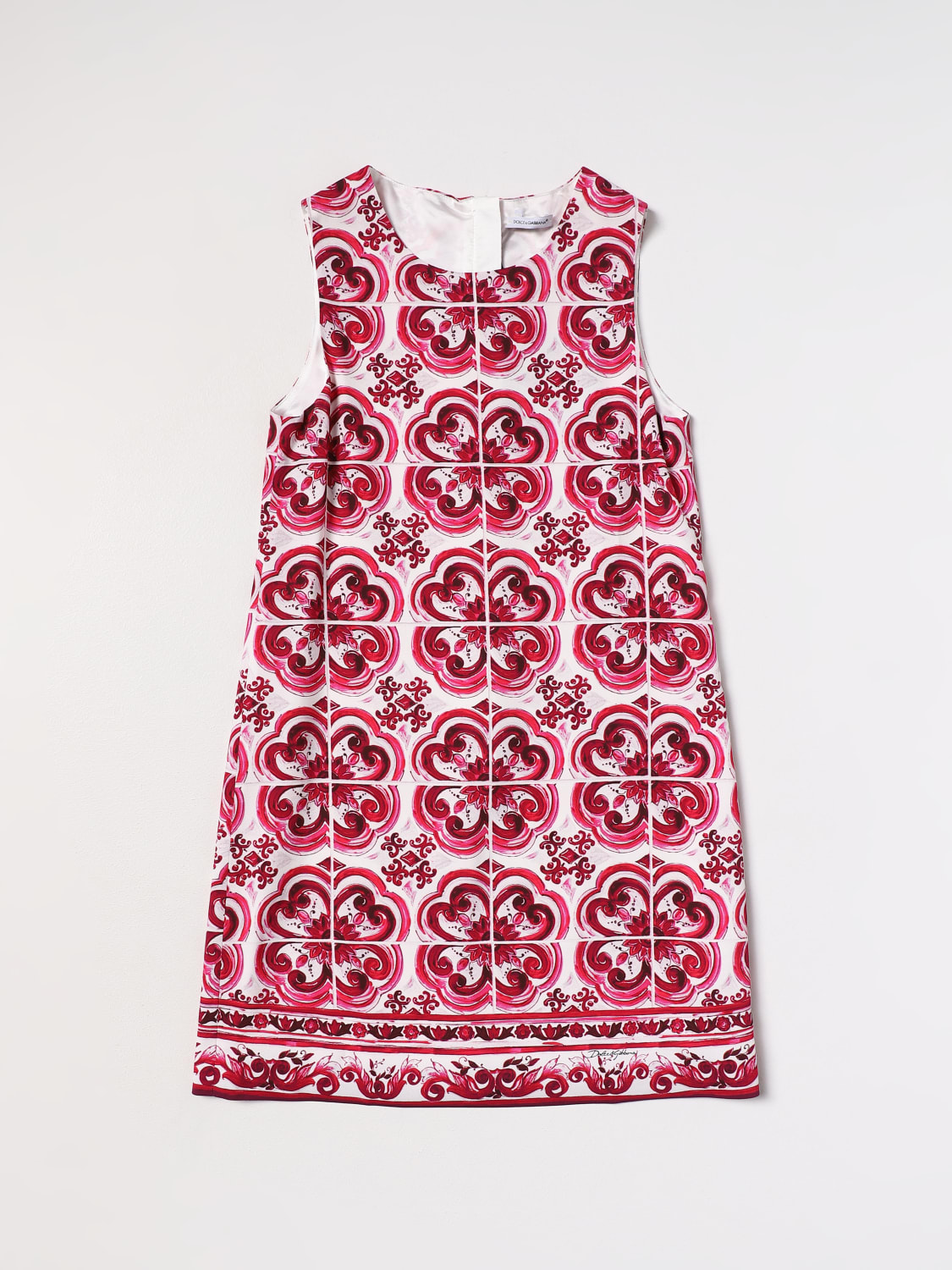 DOLCE & GABBANA DRESS: Dolce & Gabbana dress in stretch viscose with majolica print, Fuchsia - Img 1