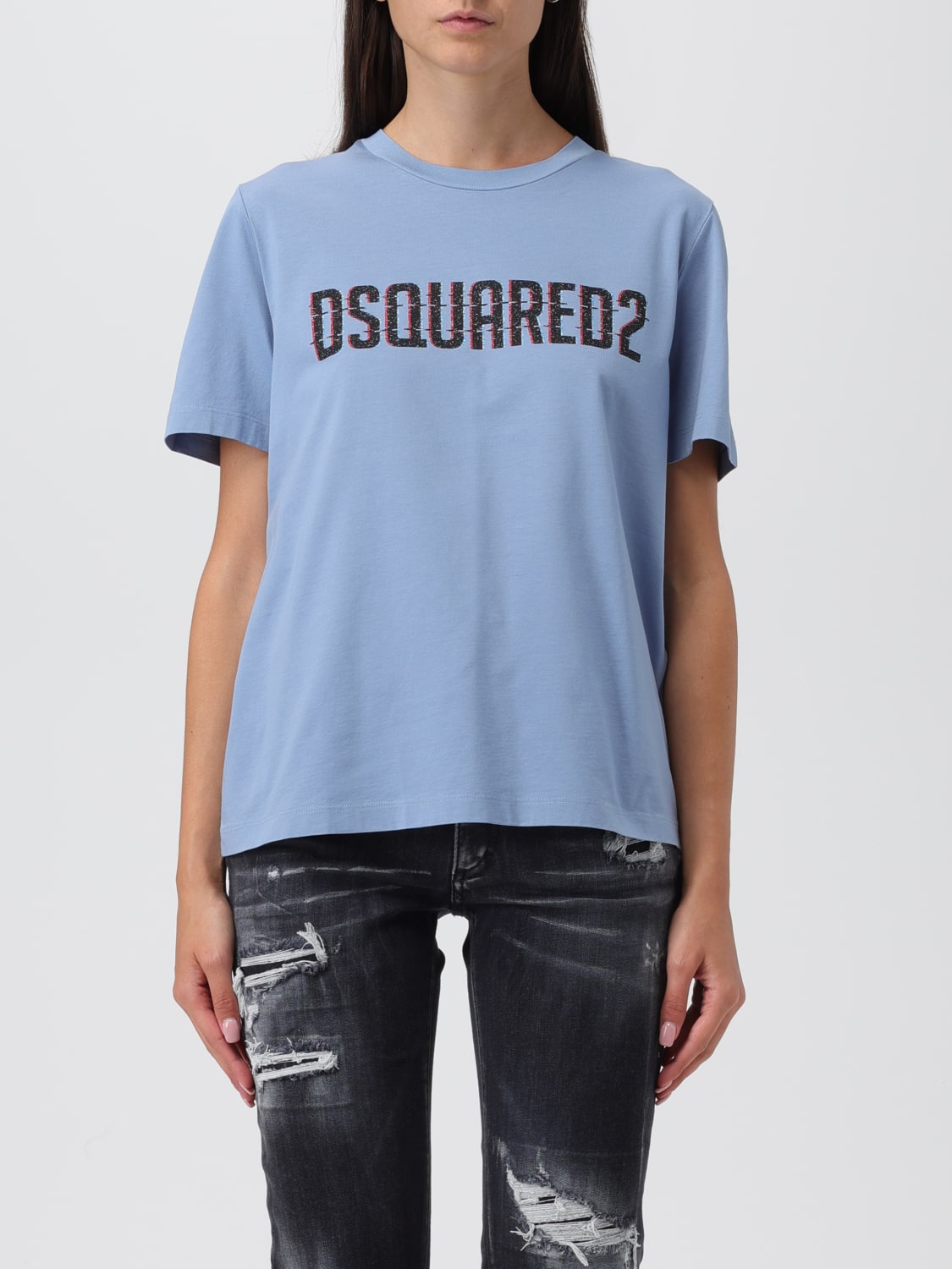 DSQUARED2 T-SHIRT: Dsquared2 cotton t-shirt with printed logo, Gnawed Blue - Img 1