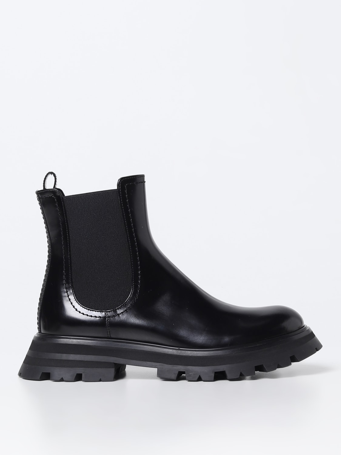 MCQUEEN FLAT ANKLE BOOTS: McQueen ankle boots in brushed leather, Black - Img 1