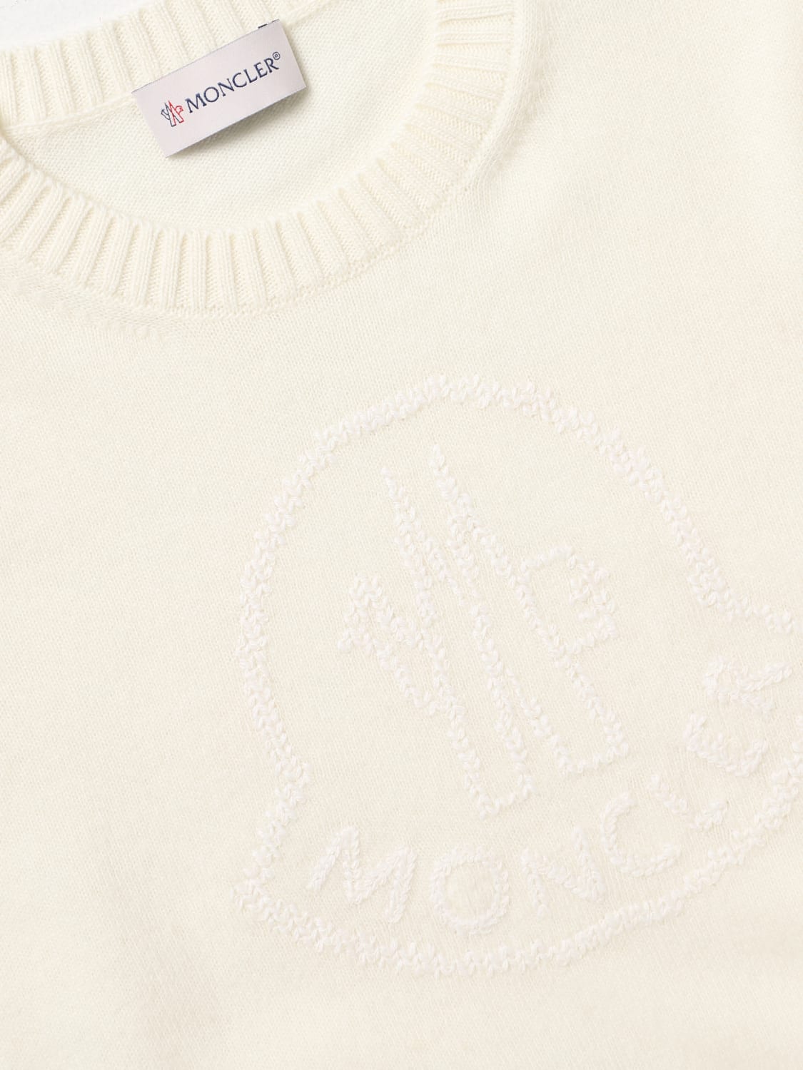 MONCLER SWEATER: Moncler wool sweater with logo, White - Img 3