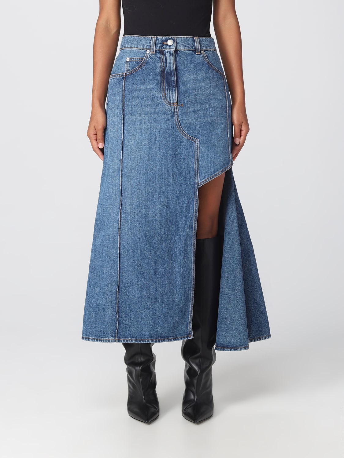 MCQUEEN SKIRT: McQueen skirt in washed denim, Blue - Img 1
