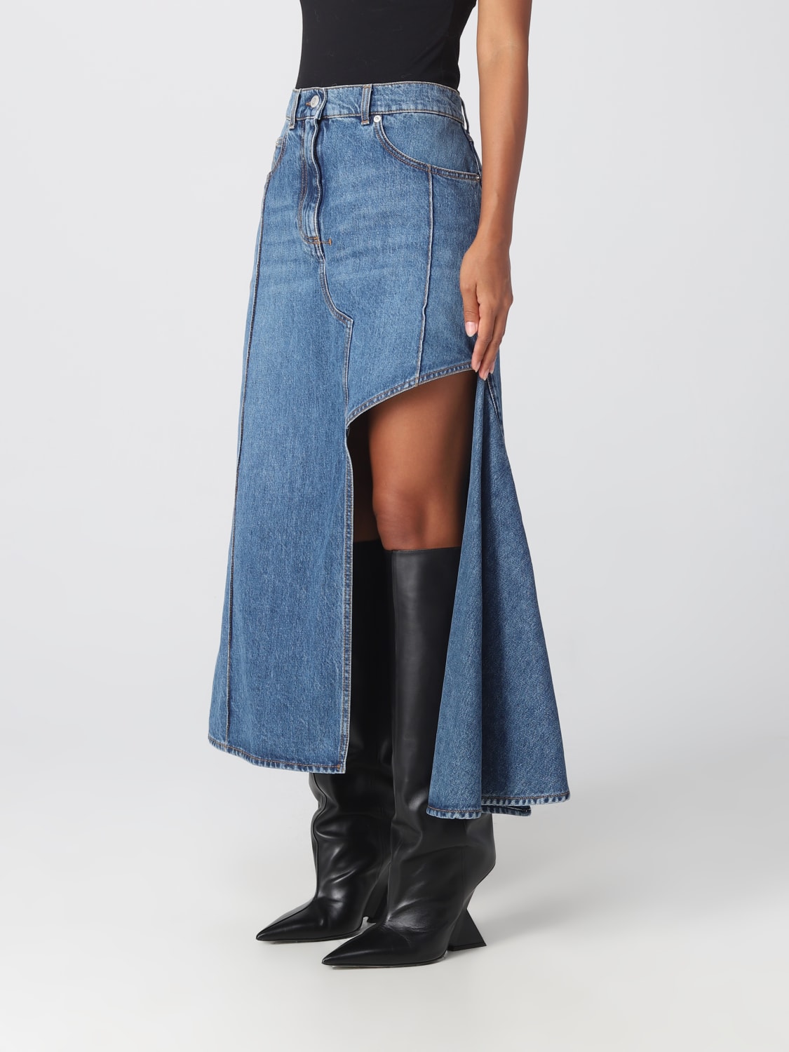 MCQUEEN SKIRT: McQueen skirt in washed denim, Blue - Img 4