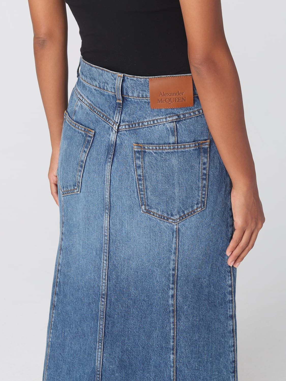 MCQUEEN SKIRT: McQueen skirt in washed denim, Blue - Img 5