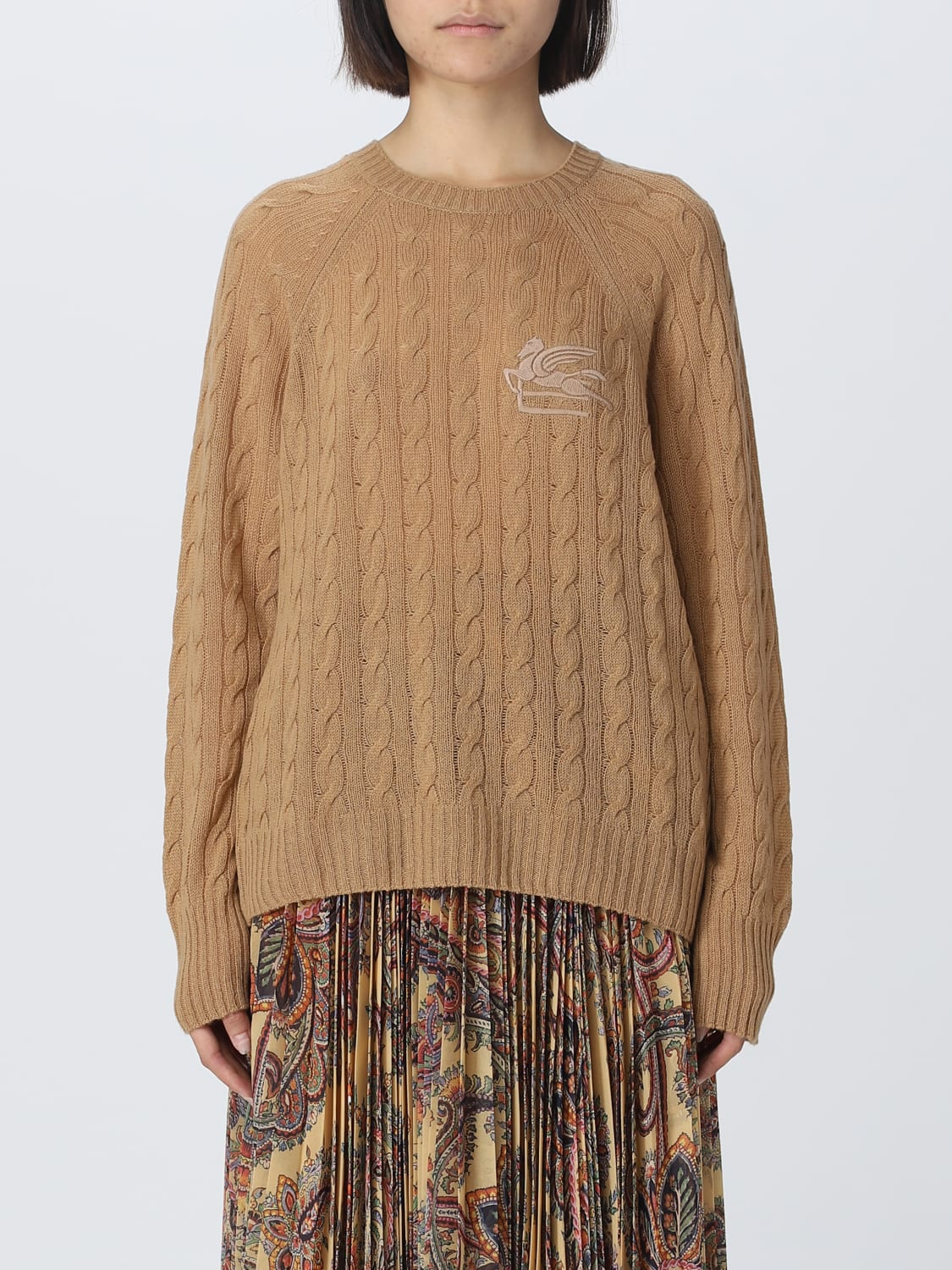 ETRO MAGLIA: Maglione Etro in cashmere con lavorazione tricot, Cammello - Img 1