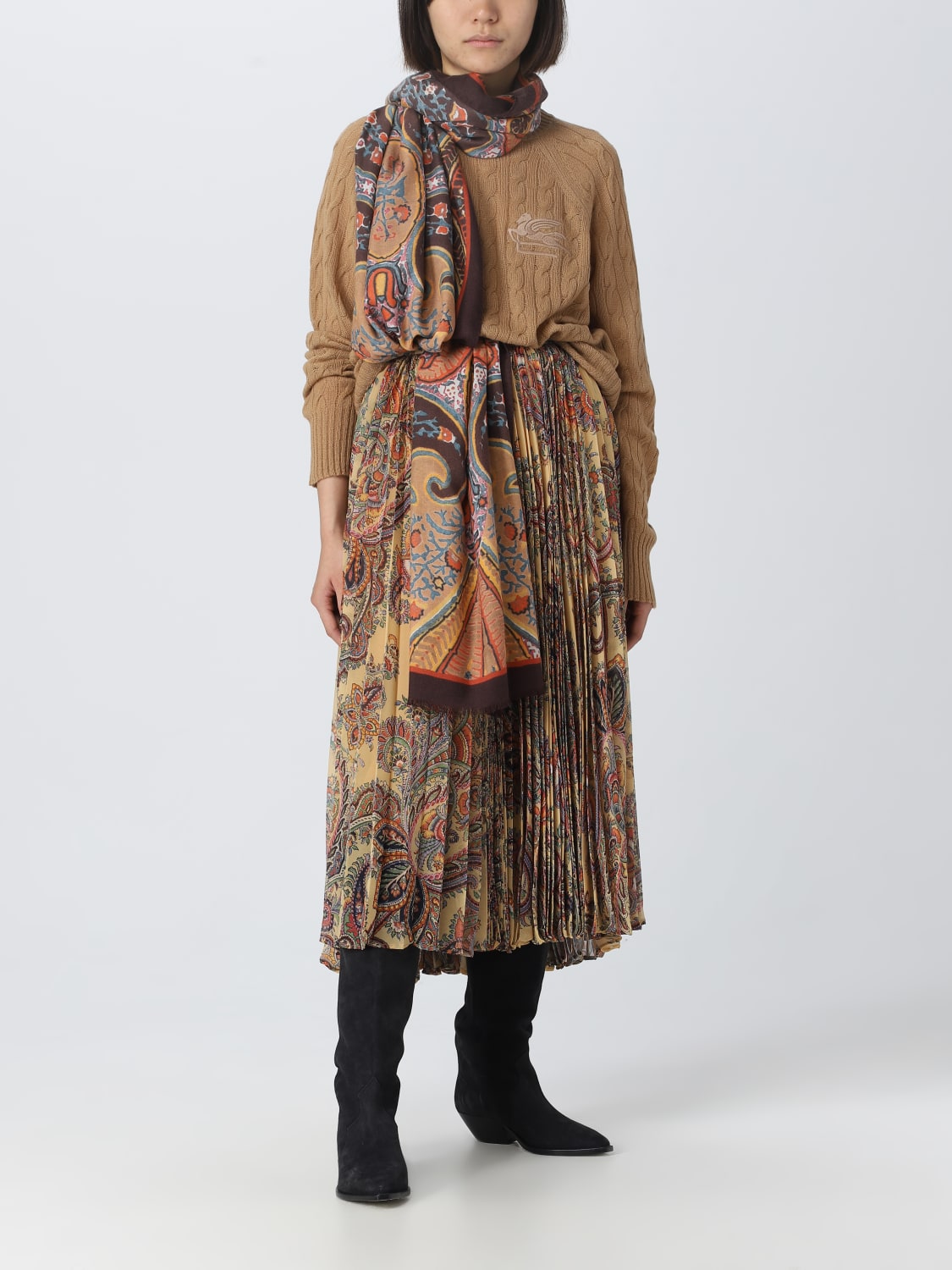 ETRO MAGLIA: Maglione Etro in cashmere con lavorazione tricot, Cammello - Img 2