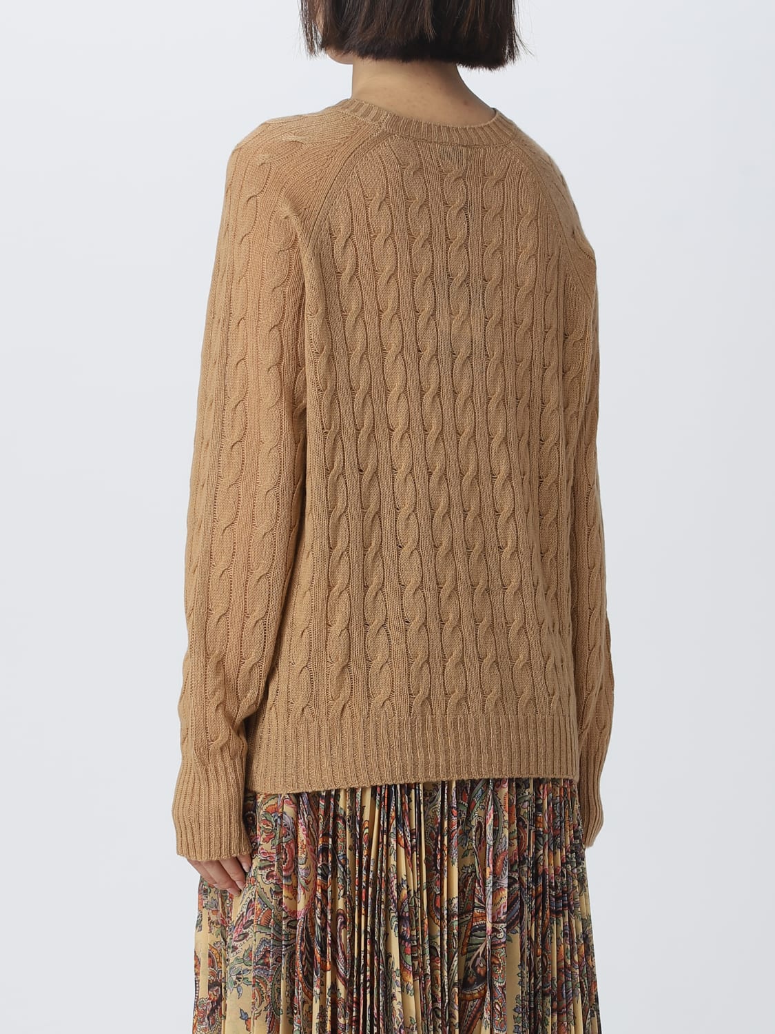 ETRO MAGLIA: Maglione Etro in cashmere con lavorazione tricot, Cammello - Img 3