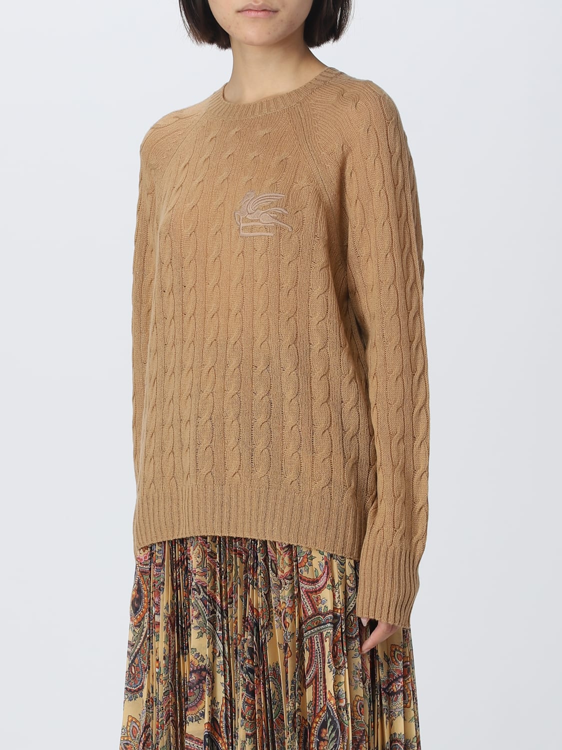 ETRO MAGLIA: Maglione Etro in cashmere con lavorazione tricot, Cammello - Img 4