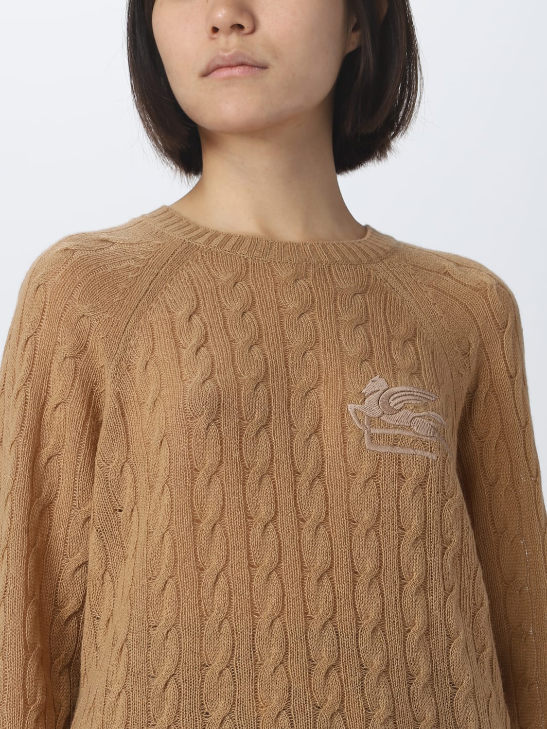 ETRO MAGLIA: Maglione Etro in cashmere con lavorazione tricot, Cammello - Img 5