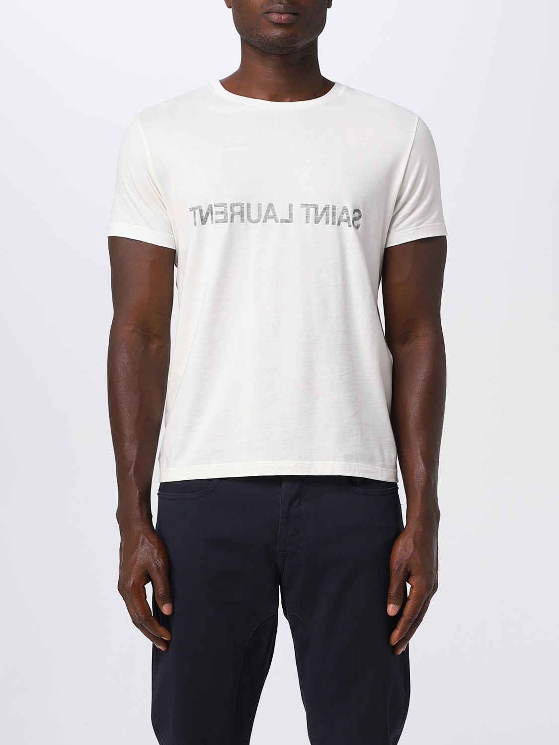 SAINT LAURENT T-SHIRT: Saint Laurent Reverse cotton t-shirt, Natural - Img 1