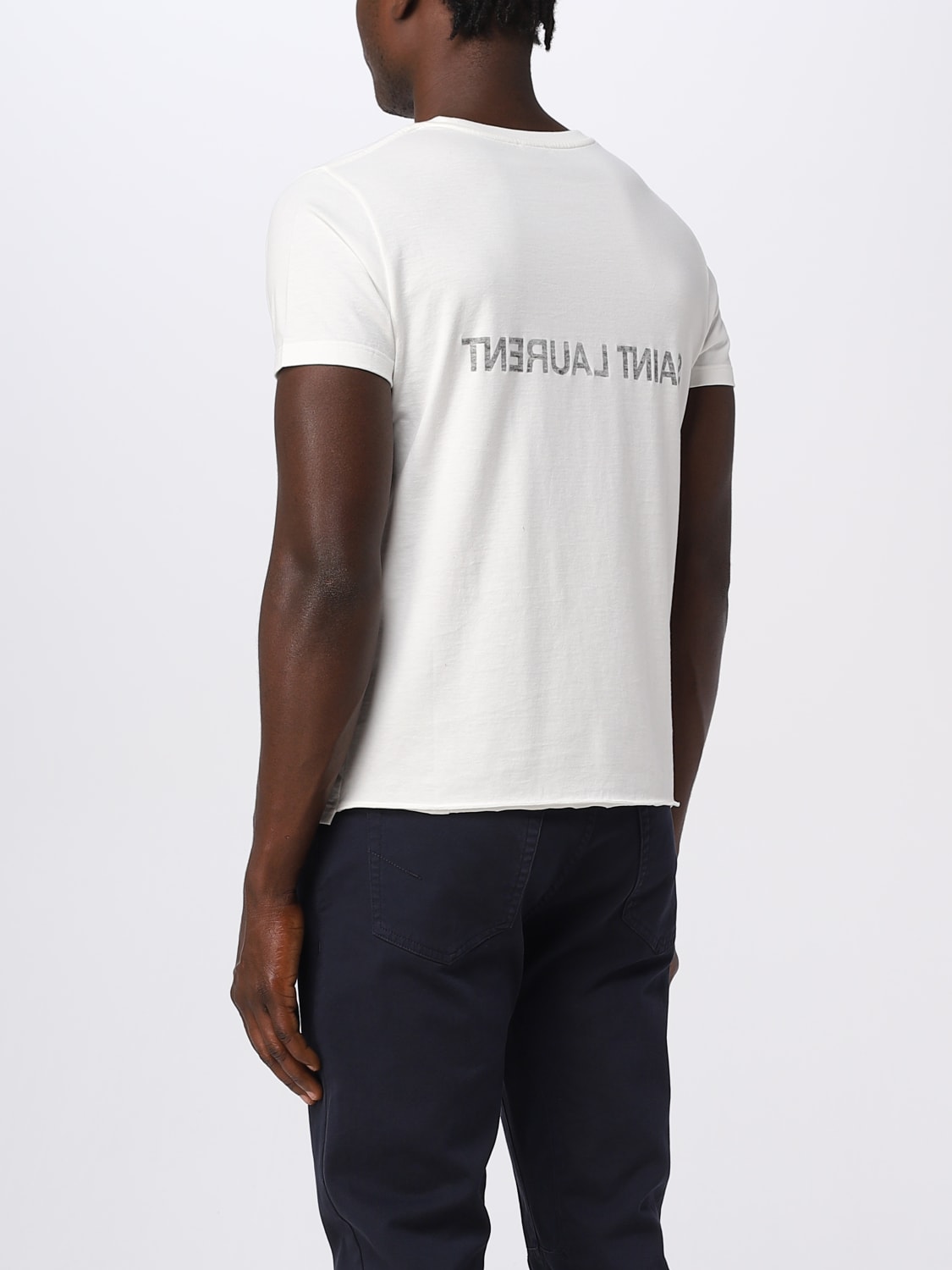 SAINT LAURENT T-SHIRT: Saint Laurent Reverse cotton t-shirt, Natural - Img 3