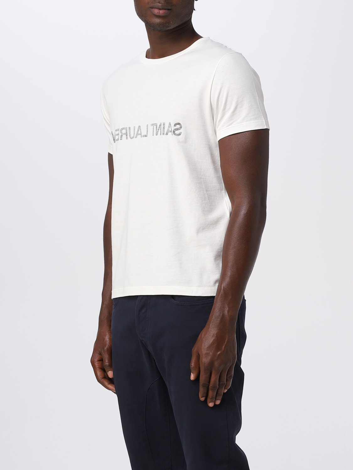 SAINT LAURENT T-SHIRT: Saint Laurent Reverse cotton t-shirt, Natural - Img 4