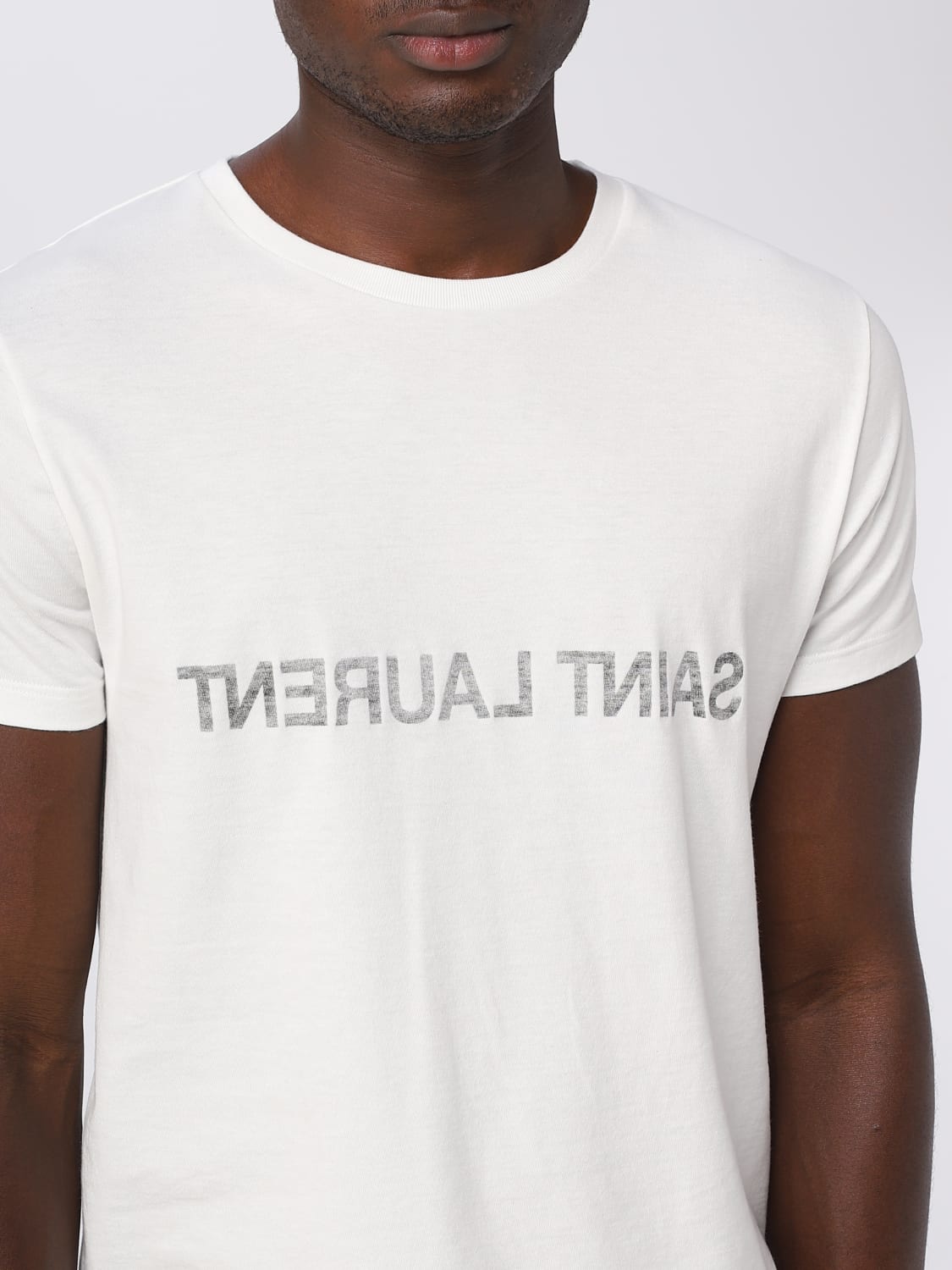 SAINT LAURENT T-SHIRT: Saint Laurent Reverse cotton t-shirt, Natural - Img 5
