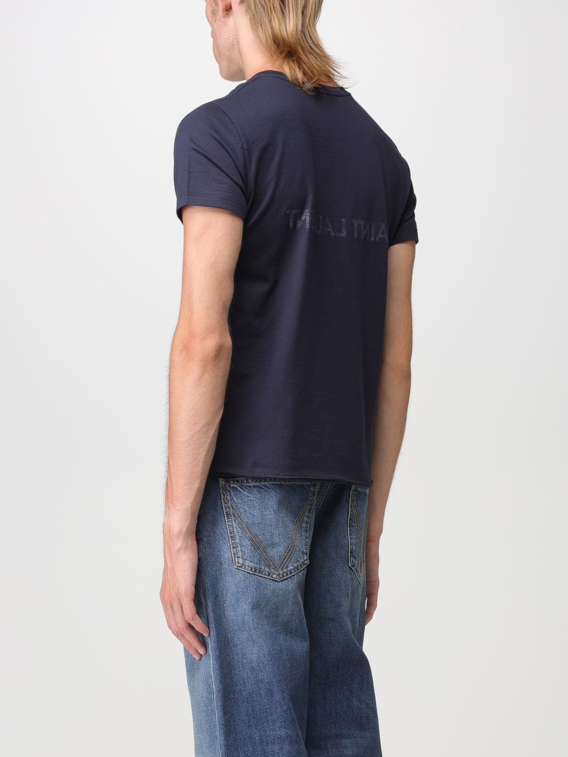 SAINT LAURENT T-SHIRT: Saint Laurent Reverse cotton t-shirt, Marine - Img 3