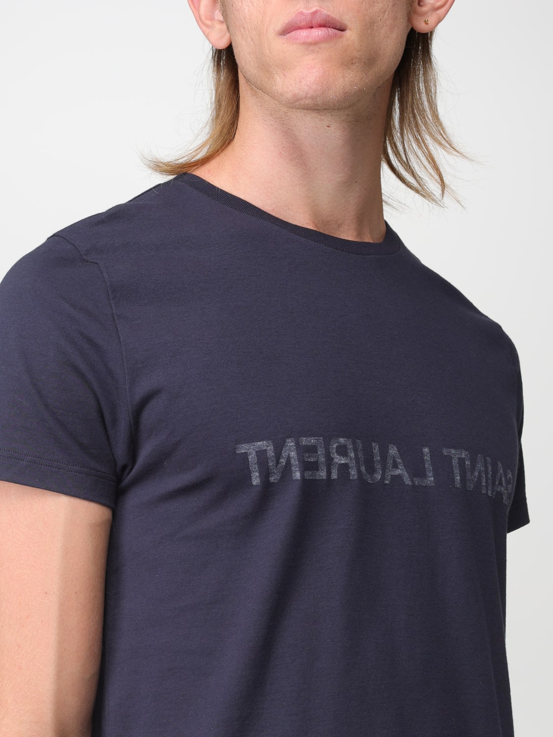 SAINT LAURENT T-SHIRT: Saint Laurent Reverse cotton t-shirt, Marine - Img 5