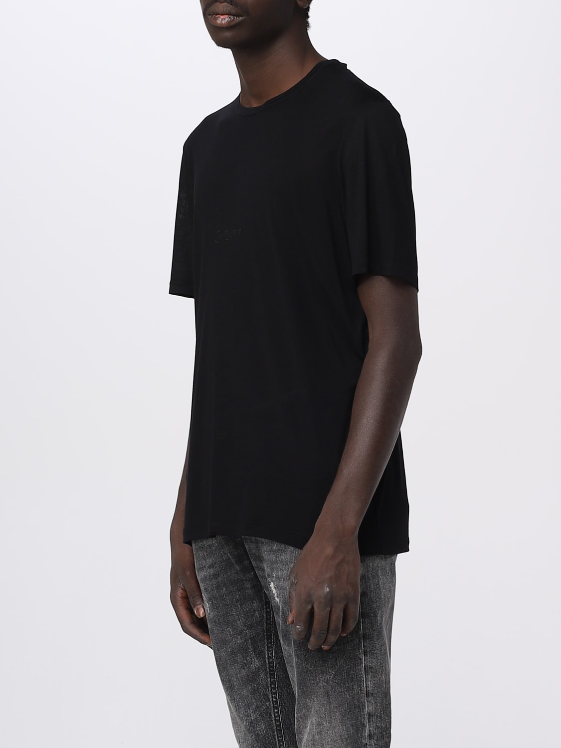 Tシャツ・カットソー SAINT LAURENT Men T Shirts 749102Y37IL BLACK SAINT LAURENT: viscose t-shirt with embroidered logo - Black